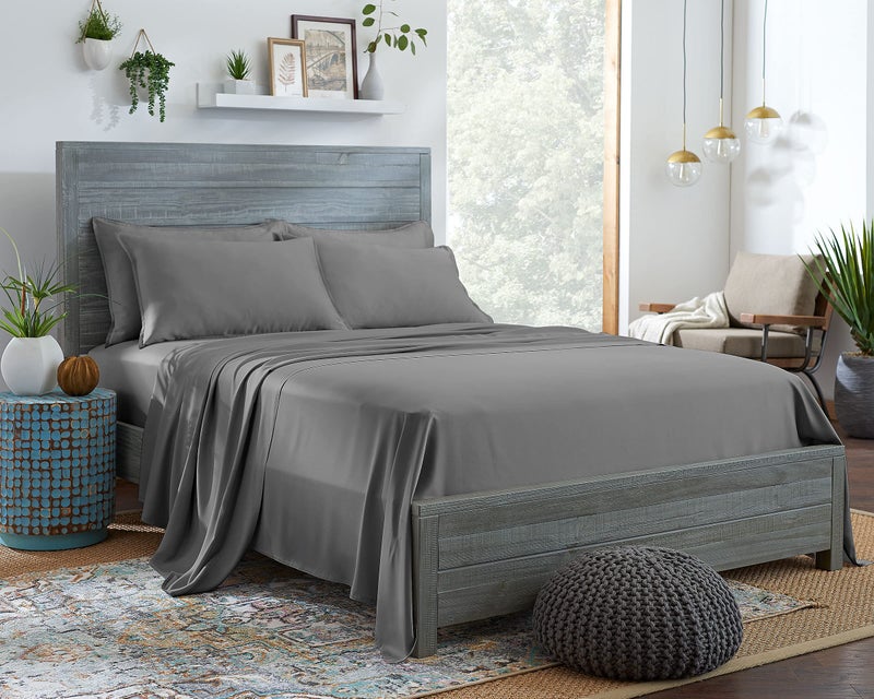 Stylinen 100% Organic Eucalyptus Bed Sheets California King Size 4 Piece Set, Tencel Lyocell, Soft Breathable, 16 Inch Deep Pockets, 1 Fitted, 1 Flat, 2 Pillowcases (California King, Stone Grey) - Image 1